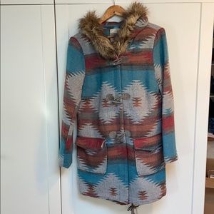 BB Dakota fur trim midlength woolblend coat size M